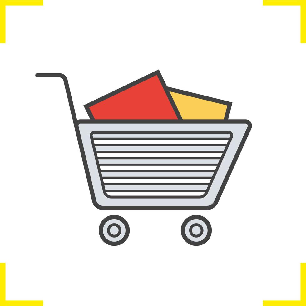 Shopping cart full of boxes color icon. Isolated vector illustration
