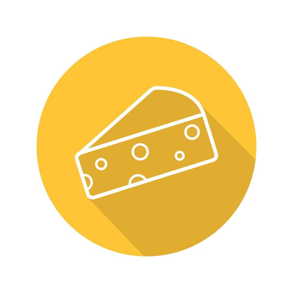 Cheese slice flat linear long shadow icon. Hard porous cheddar cheese. Vector line symbol