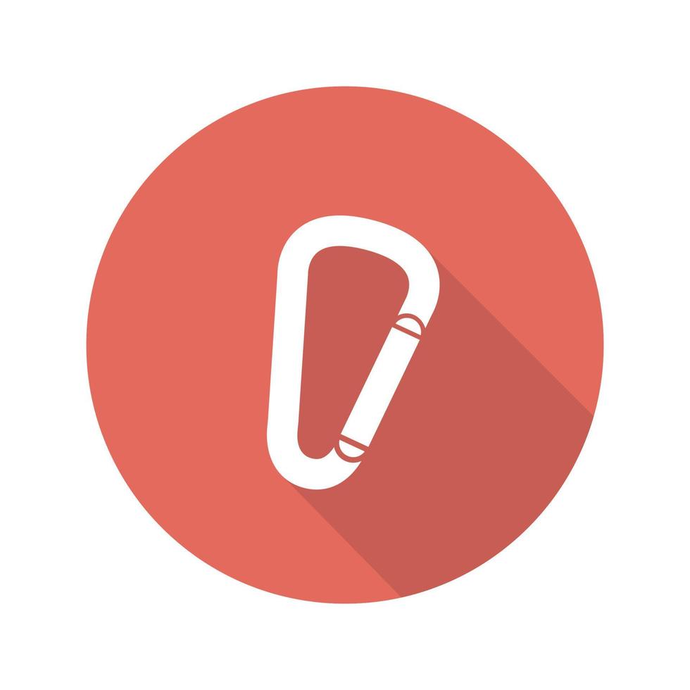 Carabiner flat design long shadow icon. Spring hook. Karabiner. Vector silhouette symbol