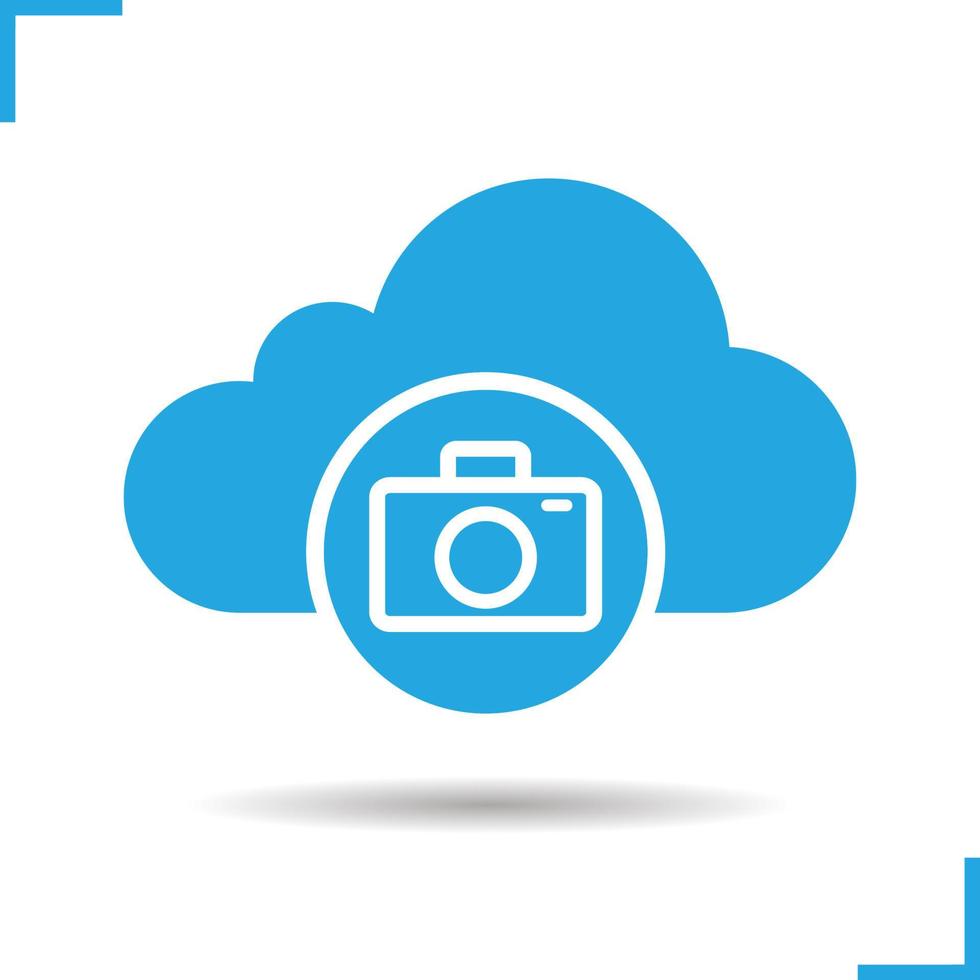 Image hosting icon. Drop shadow photocamera silhouette symbol. Cloud computing. Negative space. Vector isolated illustration