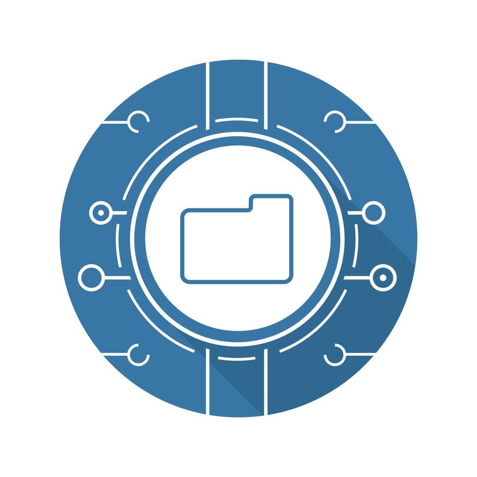 Web storage flat design long shadow icon. Cloud computing. Folder in microchip pathways. Vector silhouette symbol