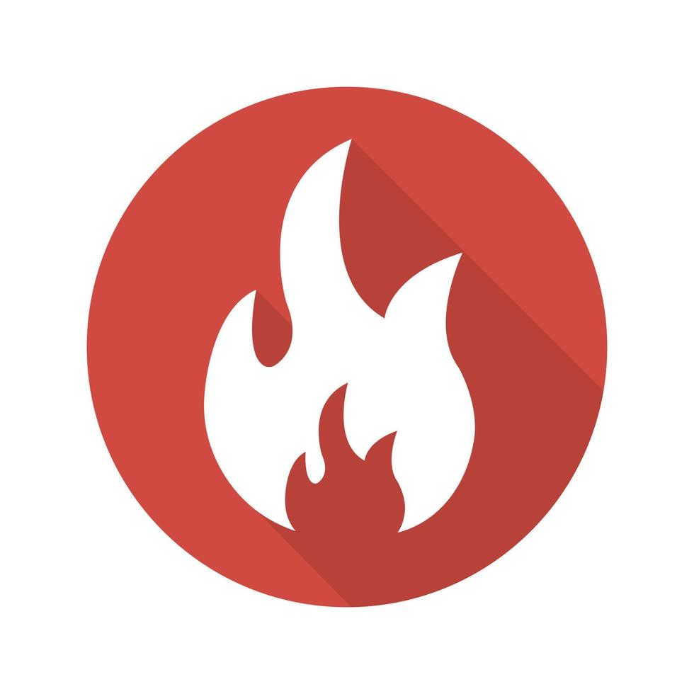 señal inflamable. icono de larga sombra de diseño plano. símbolo de peligro de llama. fuego ardiente. ilustración de silueta de vector