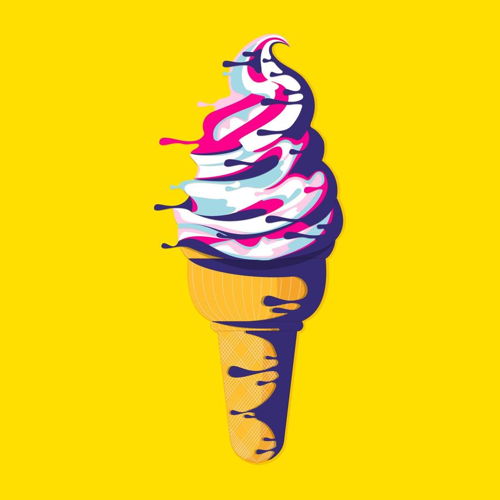 Ice cream. Vector illustration. A cone of melting ice cream. In the style of pop art.