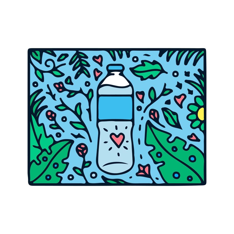 fresh bottled mineral water with nature element. cartoon for sticker. vector