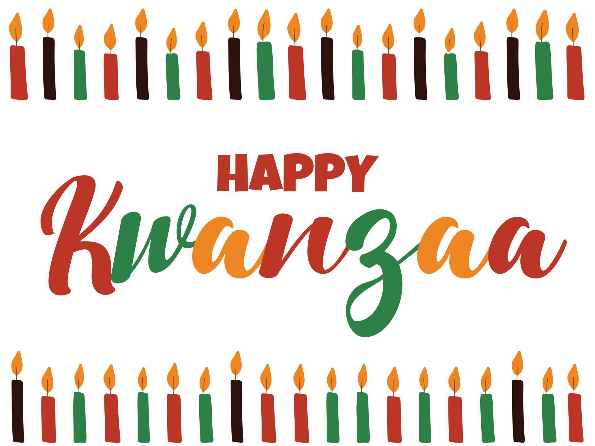 Happy Kwanzaa - banner with candles and cursive calligraphy lettering