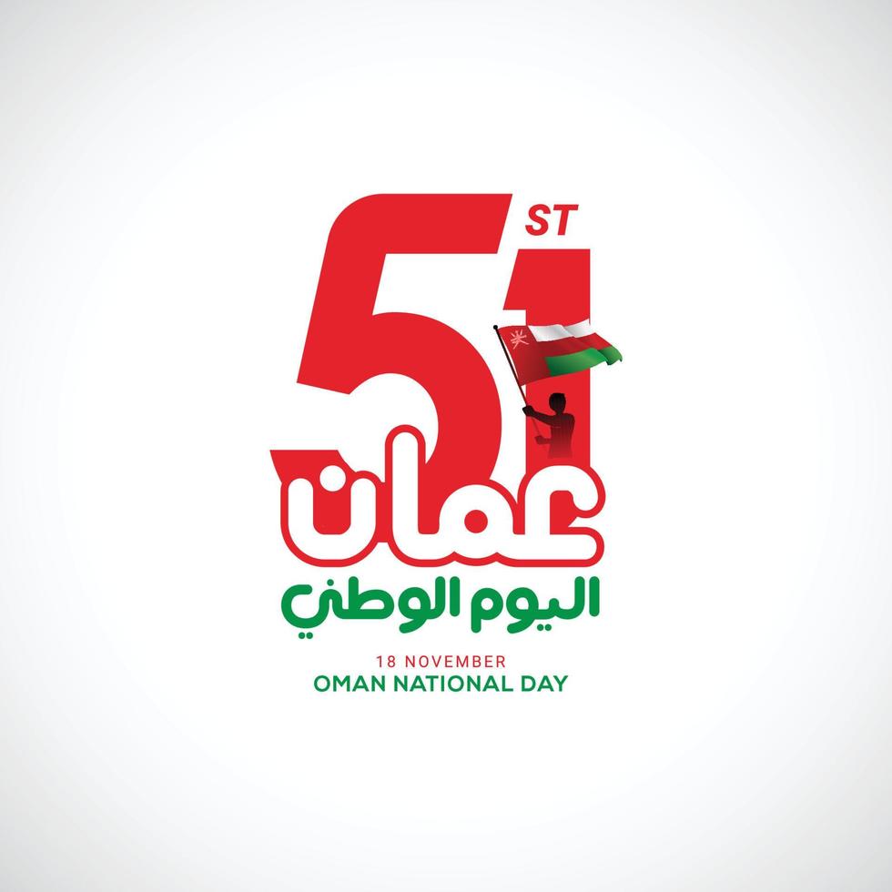 Oman national day celebration with flag in Arabic calligraphy vector