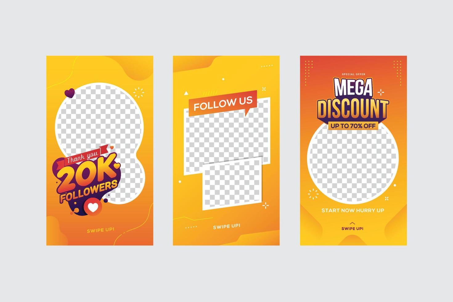 Social media stories template set for banner sale and follow us with thank you followers vector