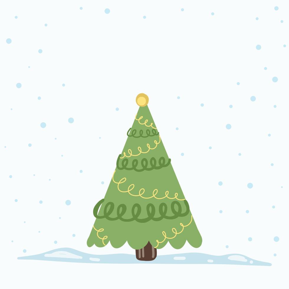 vector árbol de navidad aislado del fondo. nieve cayendo en la temporada de vacaciones de Navidad y plantilla gráfica de año nuevo. árbol tannenbaum moderno decorado con luces y adornos.