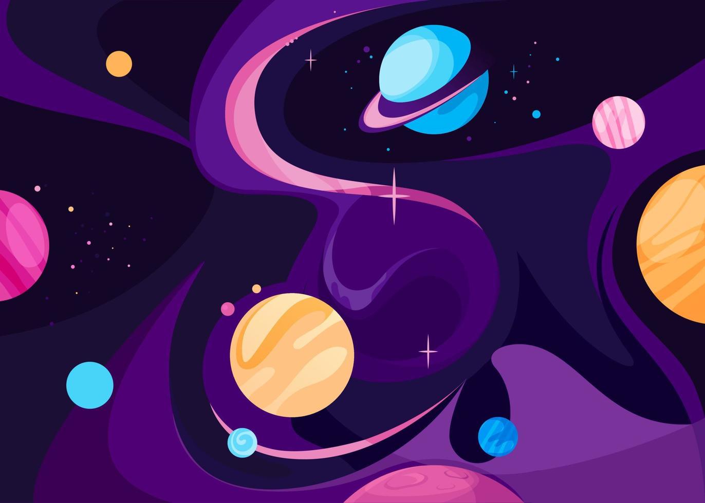 Banner with different planets. vector