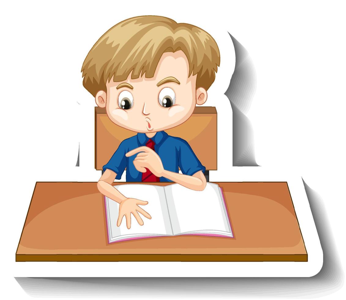 Student boy with school table cartoon vector