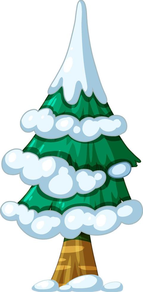 Snow covered pine tree on white background vector