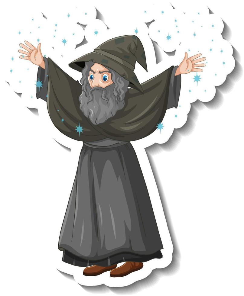 Old wizard cartoon character sticker vector