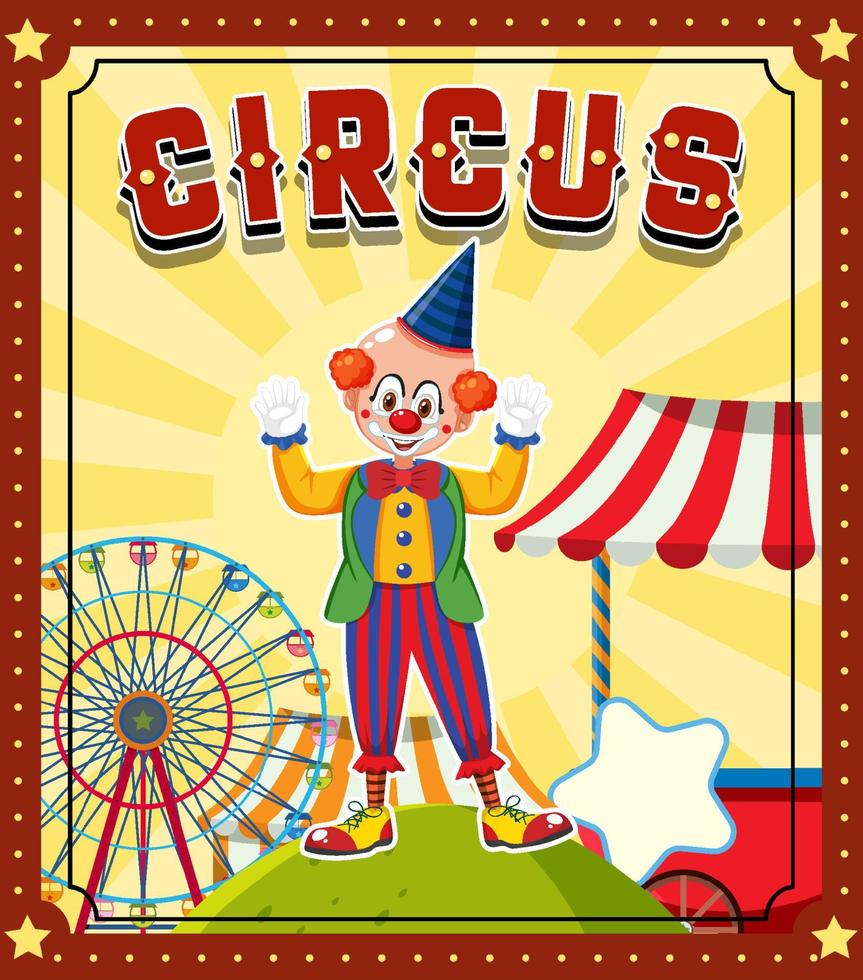 diseño de banner de circo con personaje de dibujos animados de payaso vector