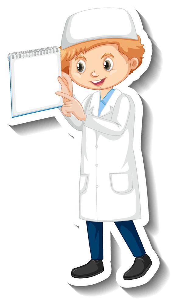 Scientist muslim boy cartoon character sticker vector