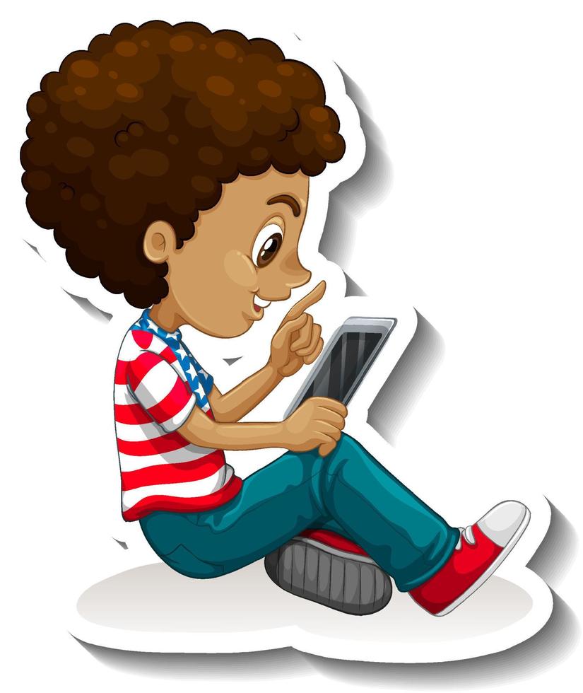 An american boy using smartphone cartoon character vector