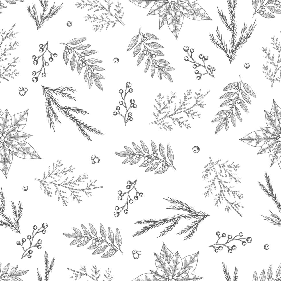 Seamless pattern with hand drawn cones,xmas tree. Christmas vector illustration.