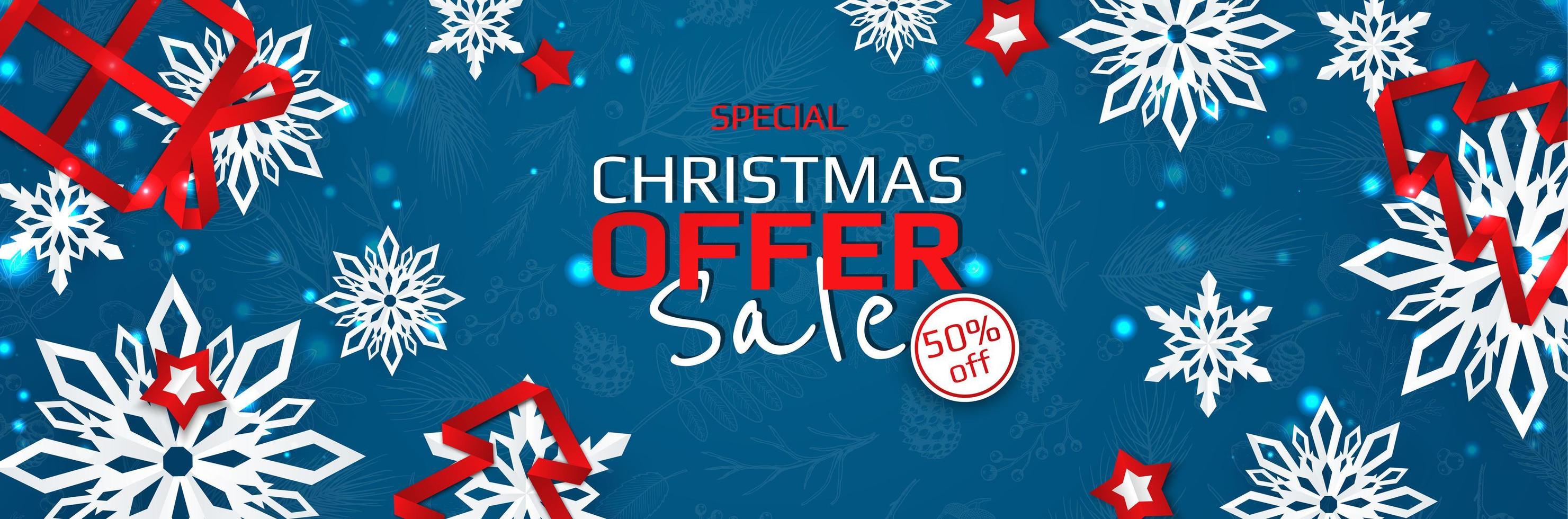 Christmas banner. Background Xmas objects viewed from above. Winter sale vector