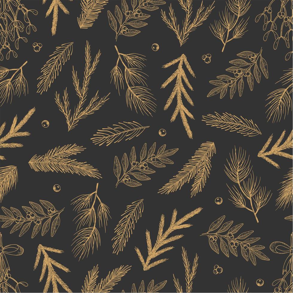 Xmas Seamless pattern with Christmas Tree Decorations, Pine Branches hand drawn art design vector illustration.