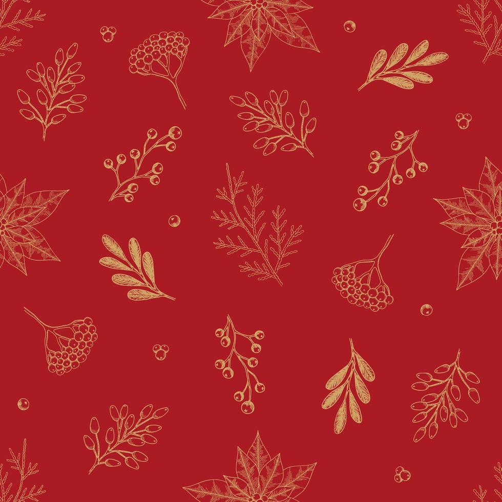 Xmas Seamless pattern with Christmas Tree Decorations, Pine Branches hand drawn art design vector illustration.