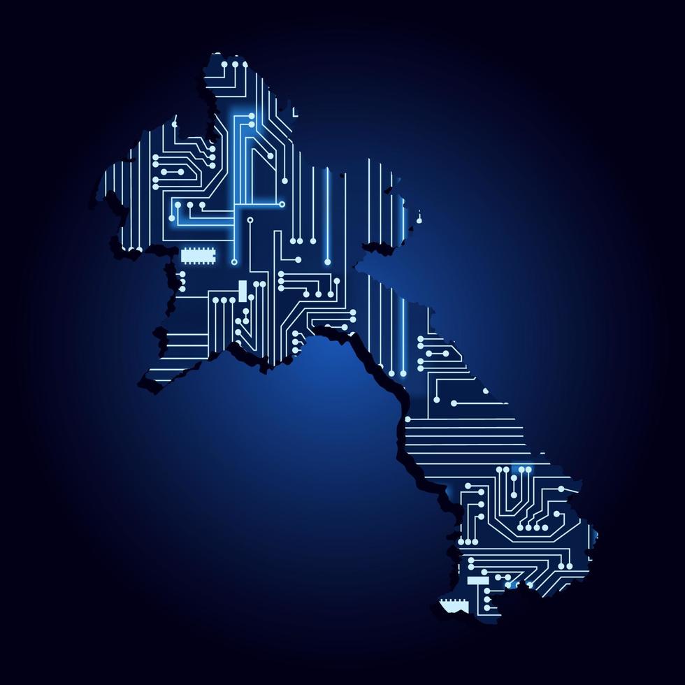 Contour map of Laos with a technological electronics circuit. vector