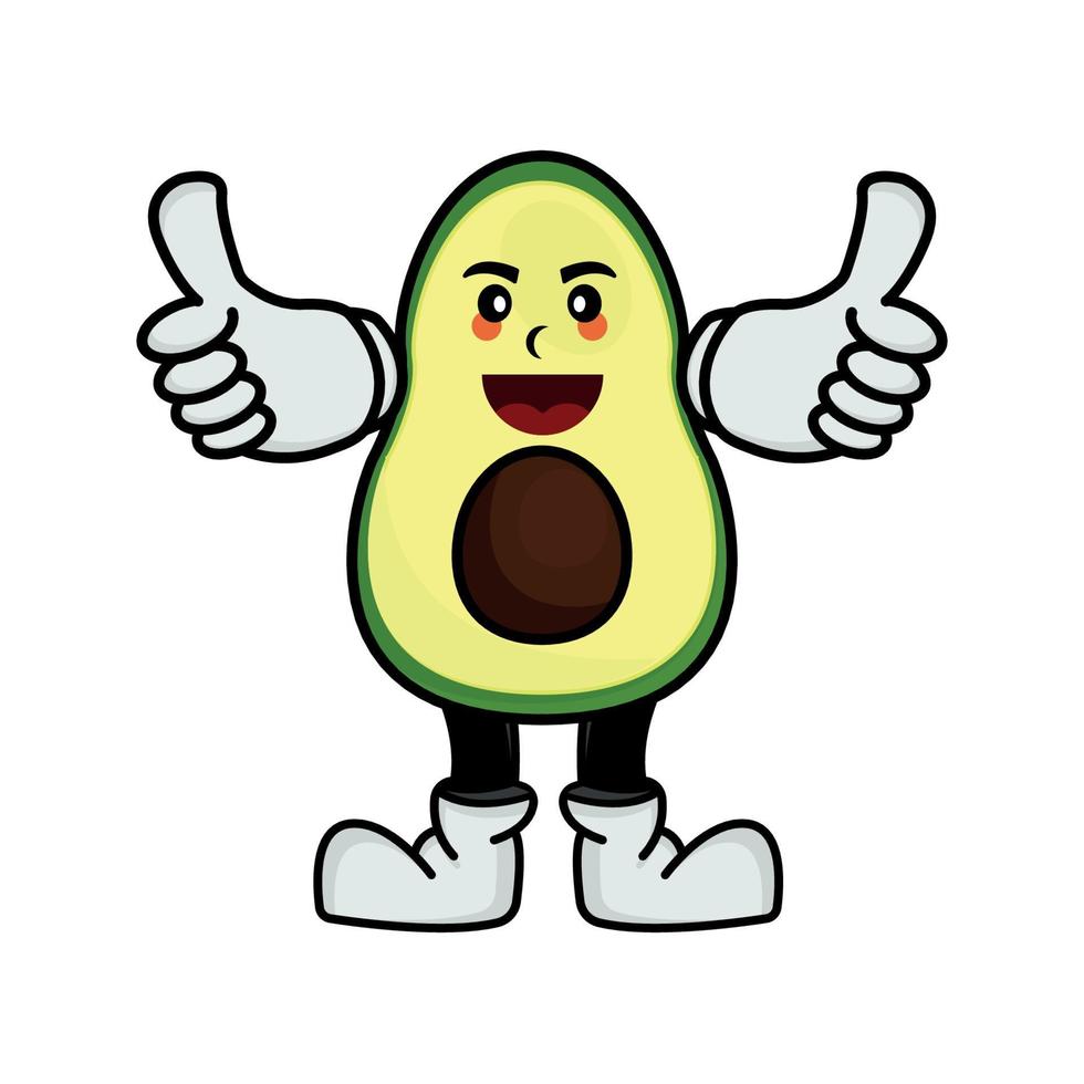 Ilustración personaje de dibujos animados de la mascota de aguacates de fruta. estilo plano de ilustración. Adecuado para la promoción de productos de jugo, bebidas frescas, diseño de impresiones, libro para niños, etc. vector de plantilla de diseño