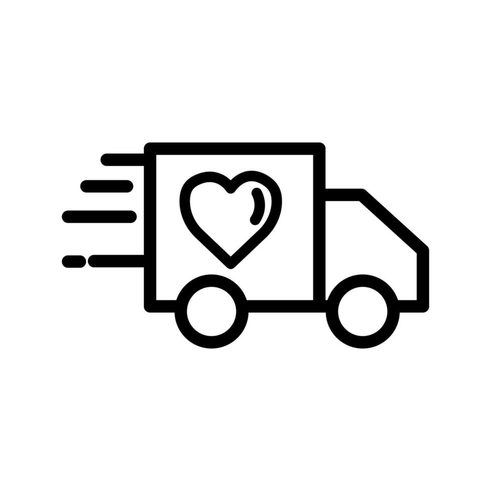 Truck line icon with heart. charity symbol, donation, humanity. Editable stroke. Design template vector