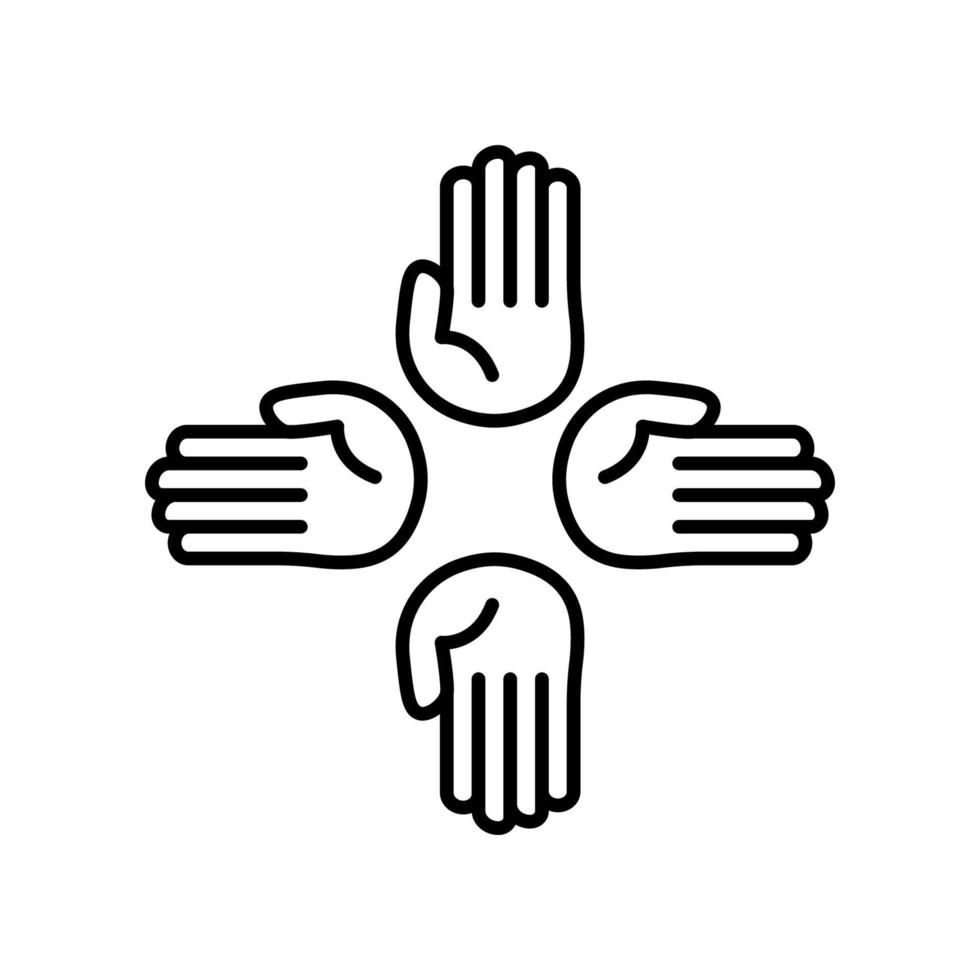 Four hands line icon. charity symbol, donation, humanity. Editable stroke. Design template vector