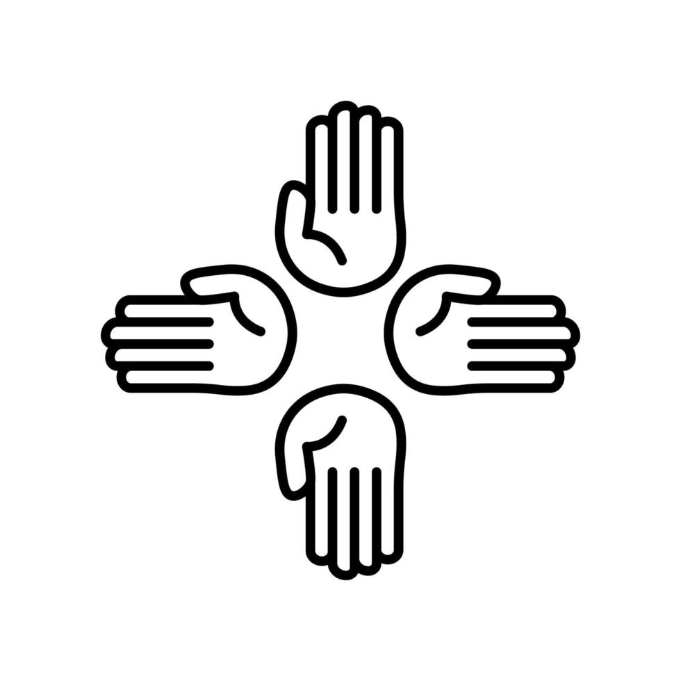 icono de línea de cuatro manos. símbolo de caridad, donación, humanidad. trazo editable. vector de plantilla de diseño