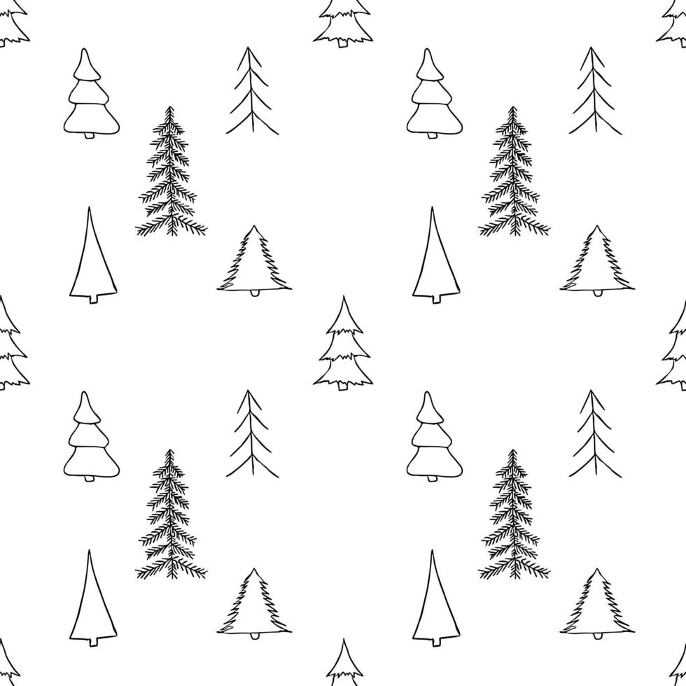 seamless pattern with christmas trees. Doodle christmas background vector