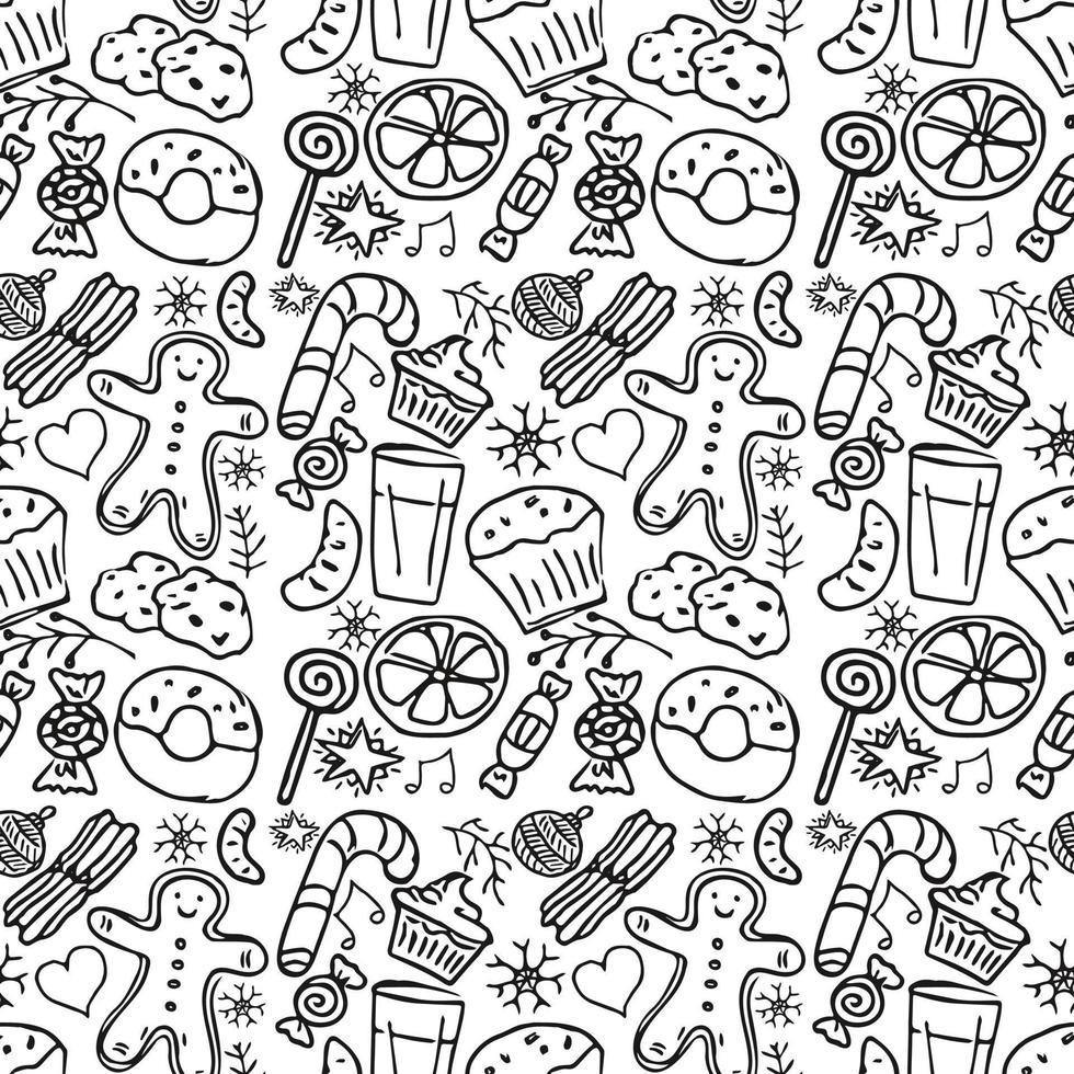 Seamless pattern with christmas sweets. doodle christmas seamless food pattern vector