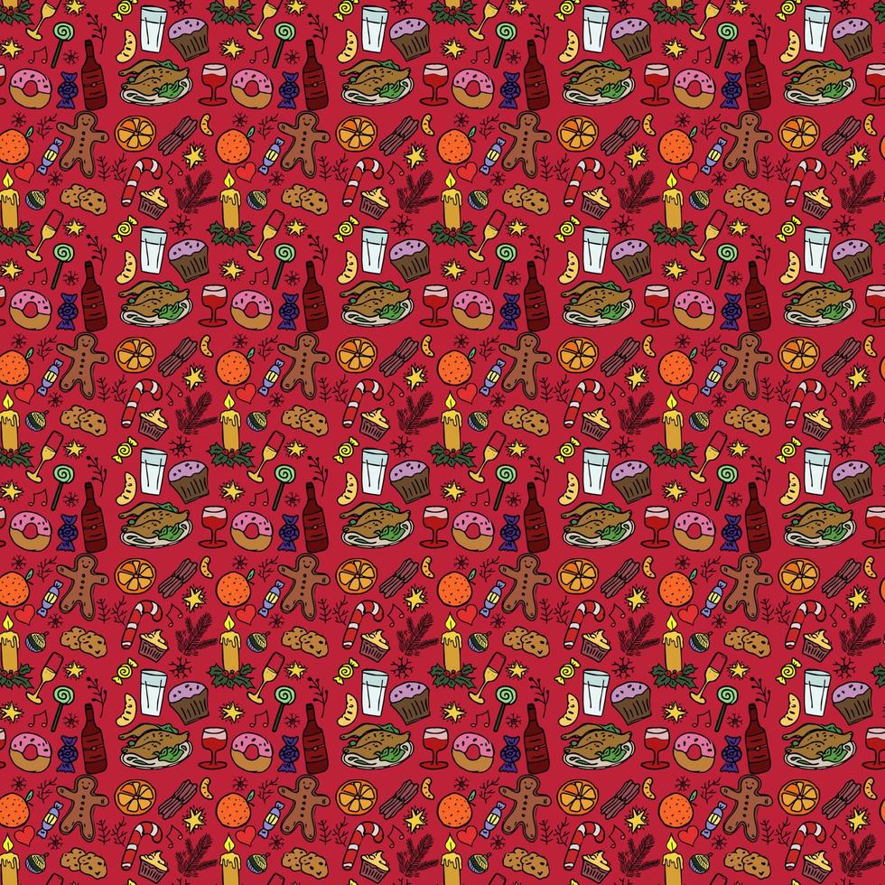 Seamless Christmas food pattern. Christmas red background vector