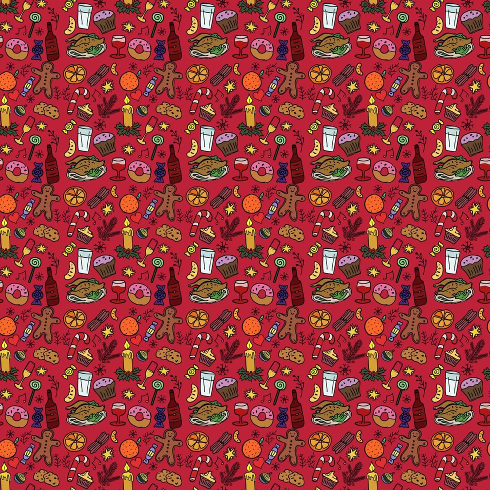 Seamless Christmas food pattern. Christmas red background vector