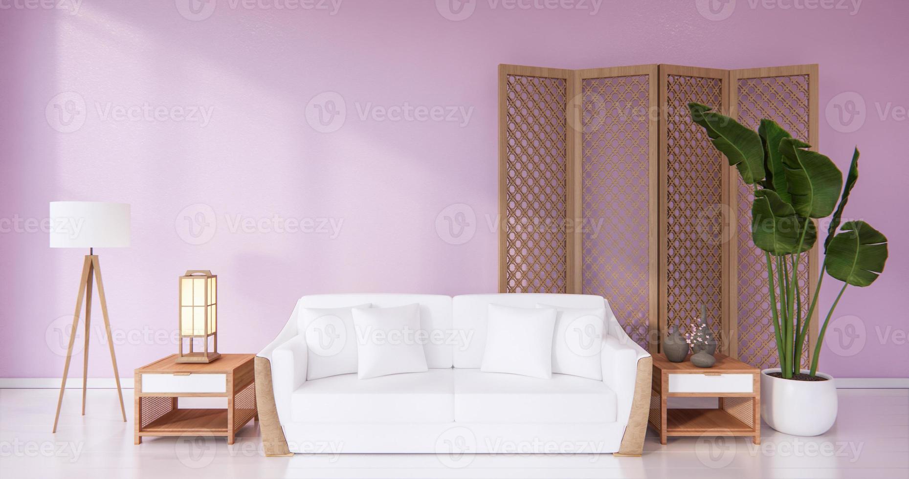 White armchair in living room, pink walls - pink style,3d rendering photo