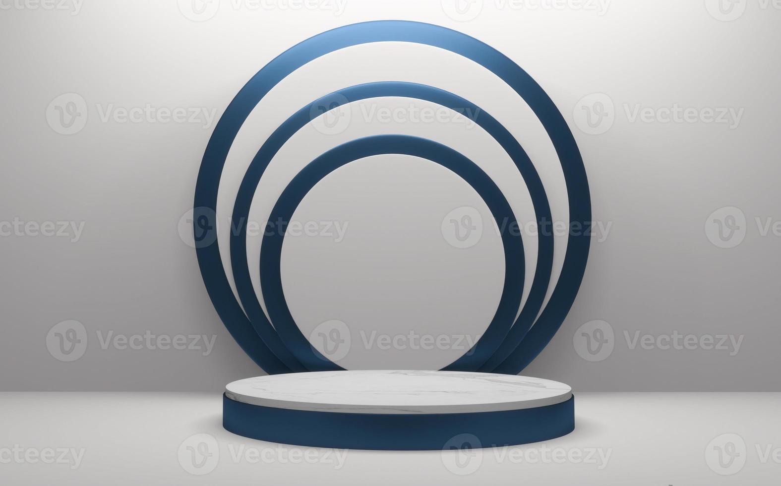 Blue glossy Podium minimal geometric, Dark style abstract.3D rendering photo