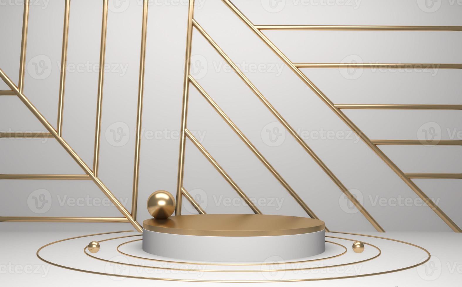 Golden Podium minimal geometric white and gold style abstract.3D rendering photo