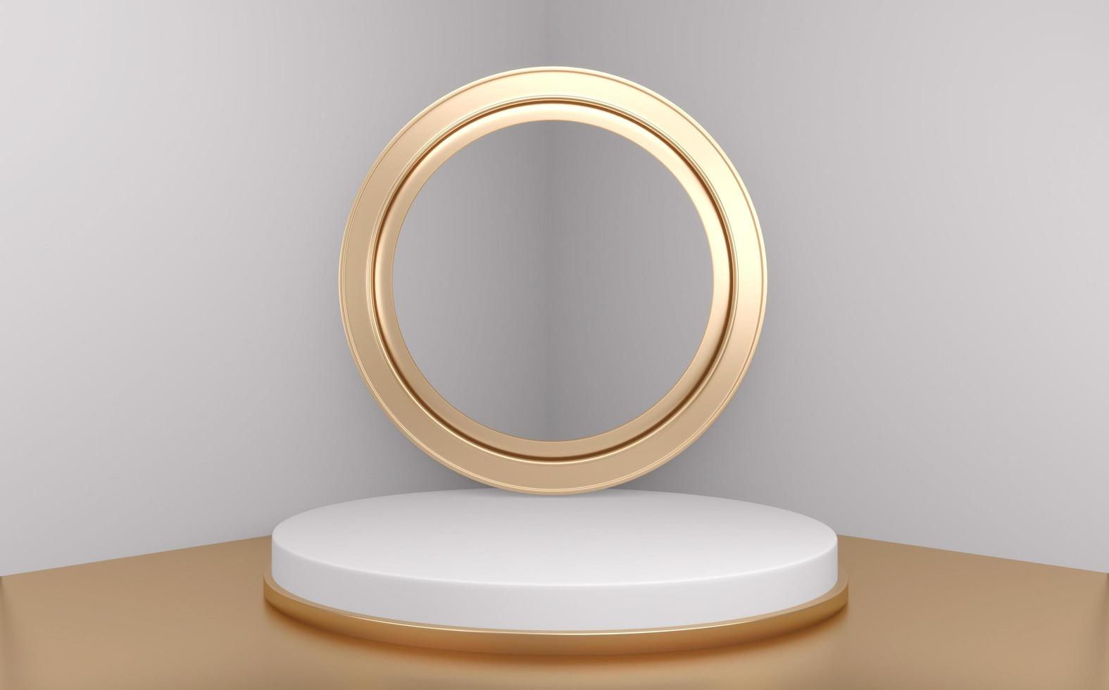 Podium minimal geometric white background and floor golden abstract.3D rendering photo