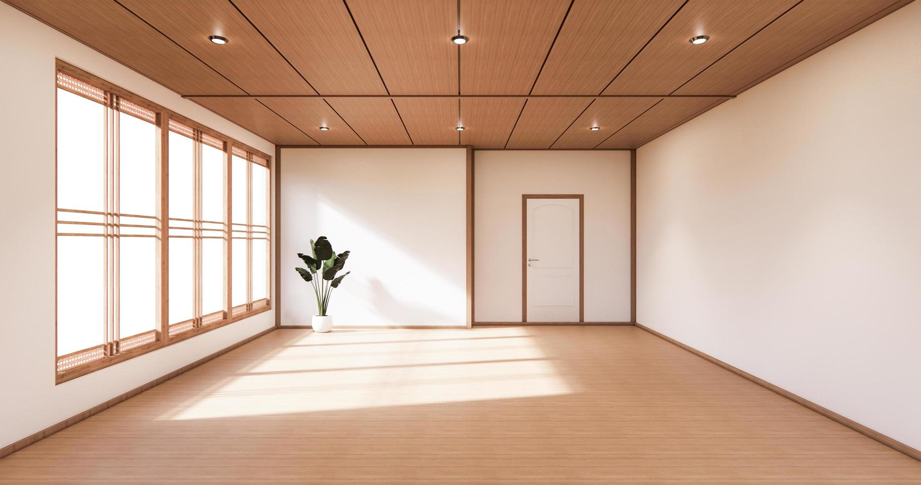 sala de diseño minimalista de estilo japonés. Representación 3d foto