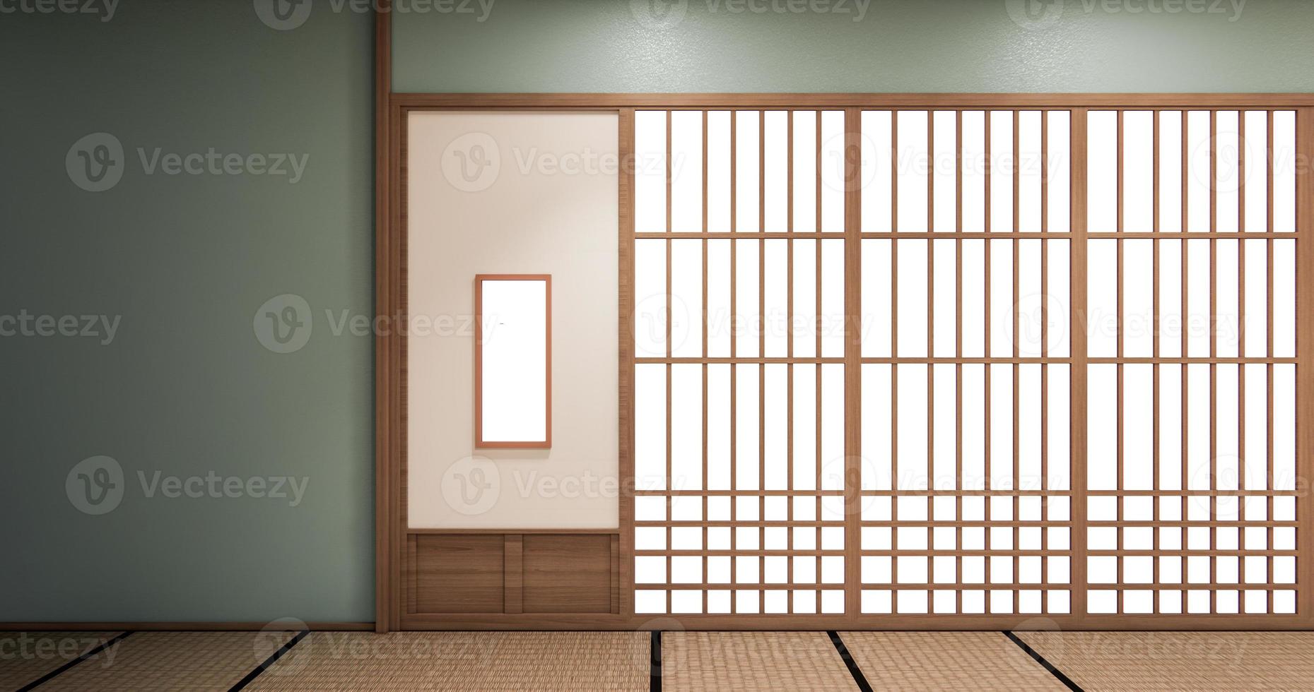 Diseño de estantería de vida cian en la habitación diseño minimalista de estilo japonés. Representación 3d foto