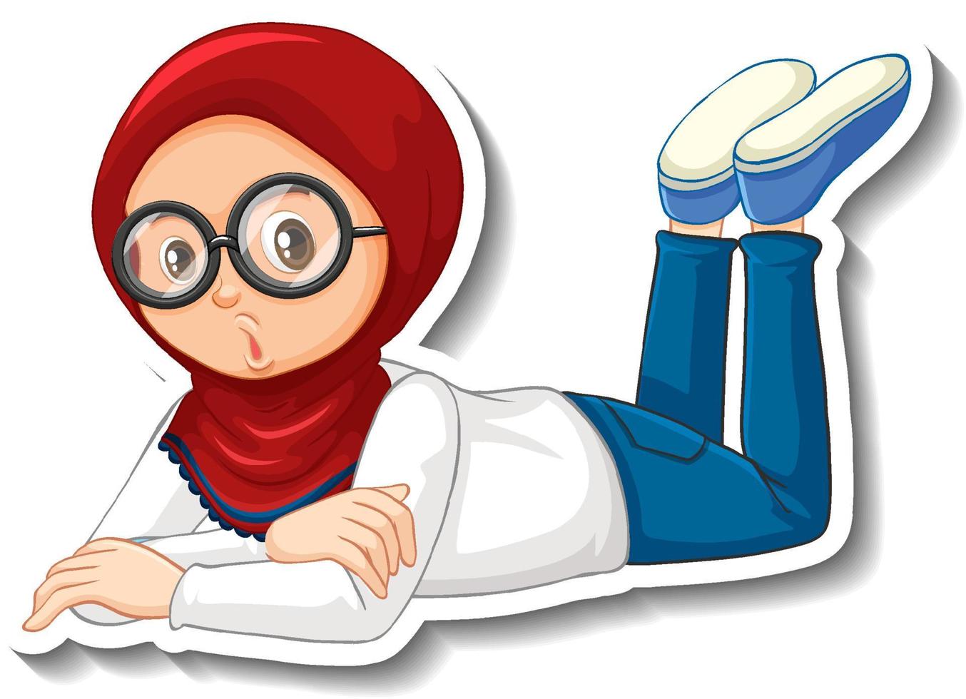 Muslim girl cartoon character sticker vector