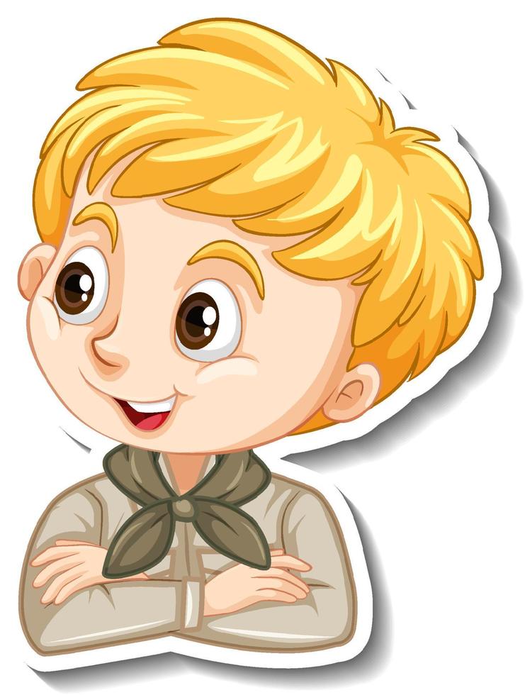 niño en traje de safari pegatina de personaje de dibujos animados vector