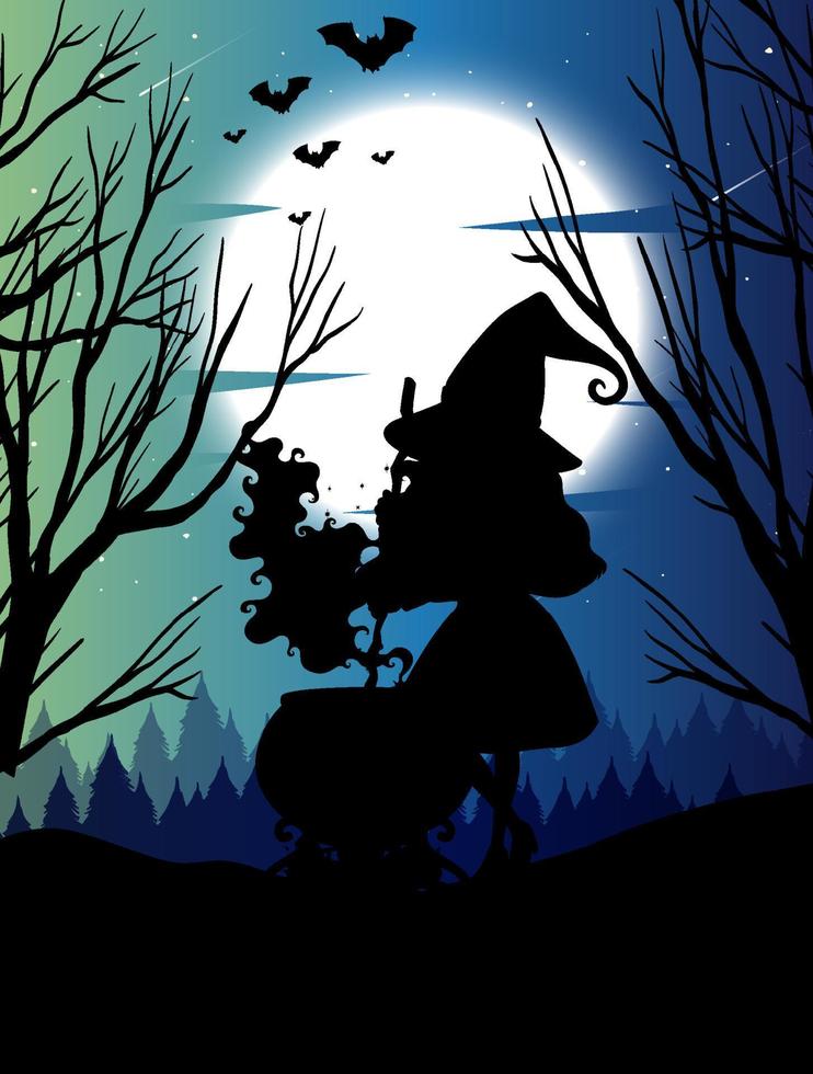 Halloween night background with witch silhouette vector
