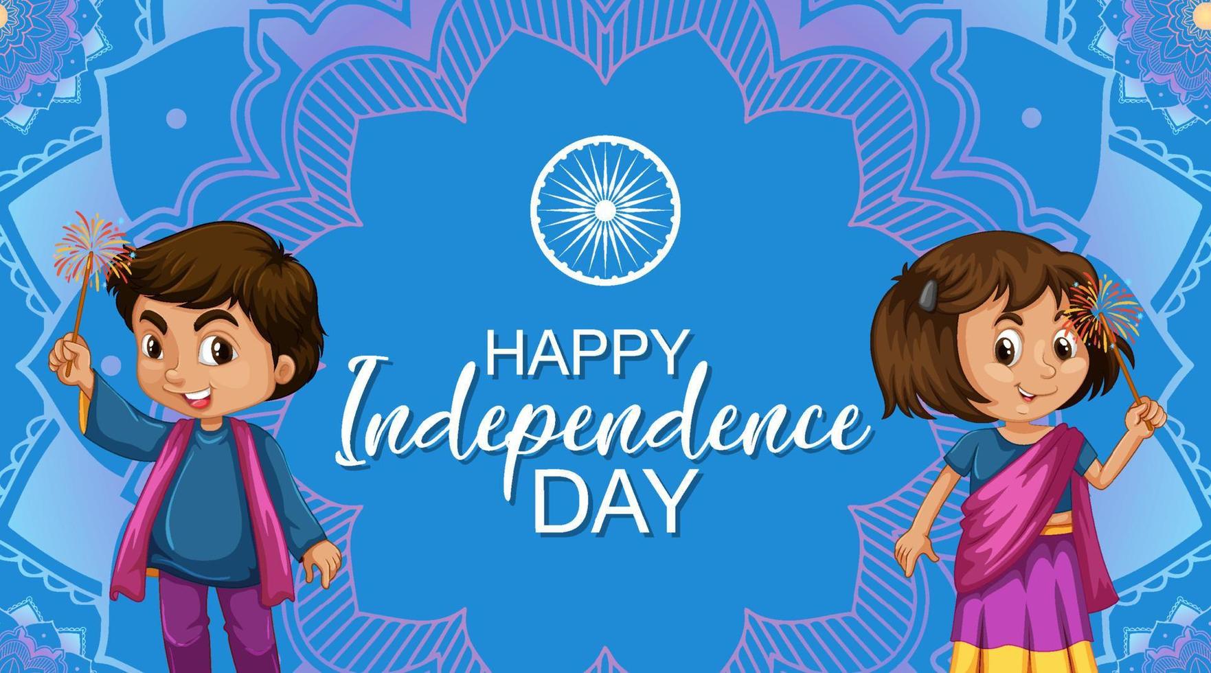 Indian Independence Day Poster with Cartoon Character vector