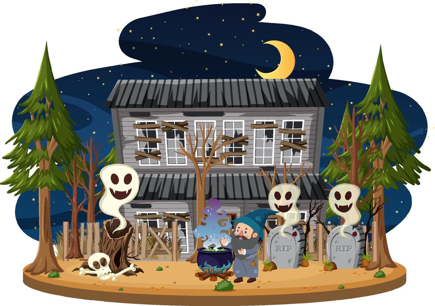 Wizard cooking potion at the haunted house vector