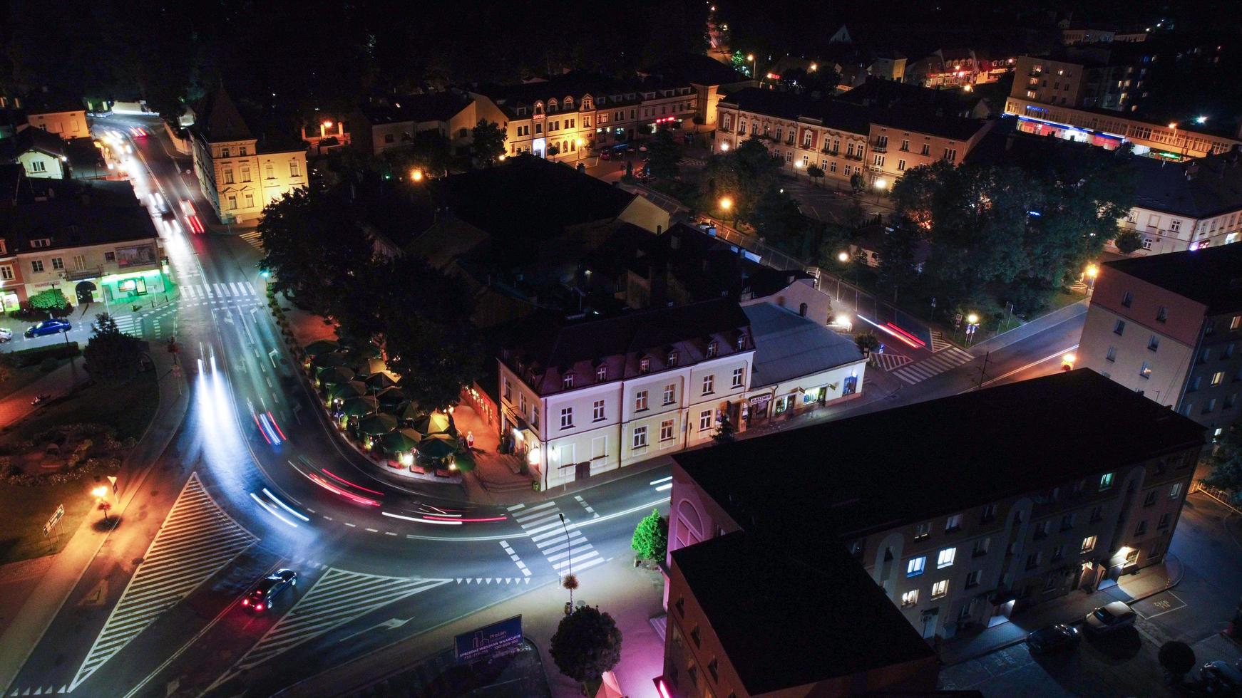 Aerial view of night street in polish town photo