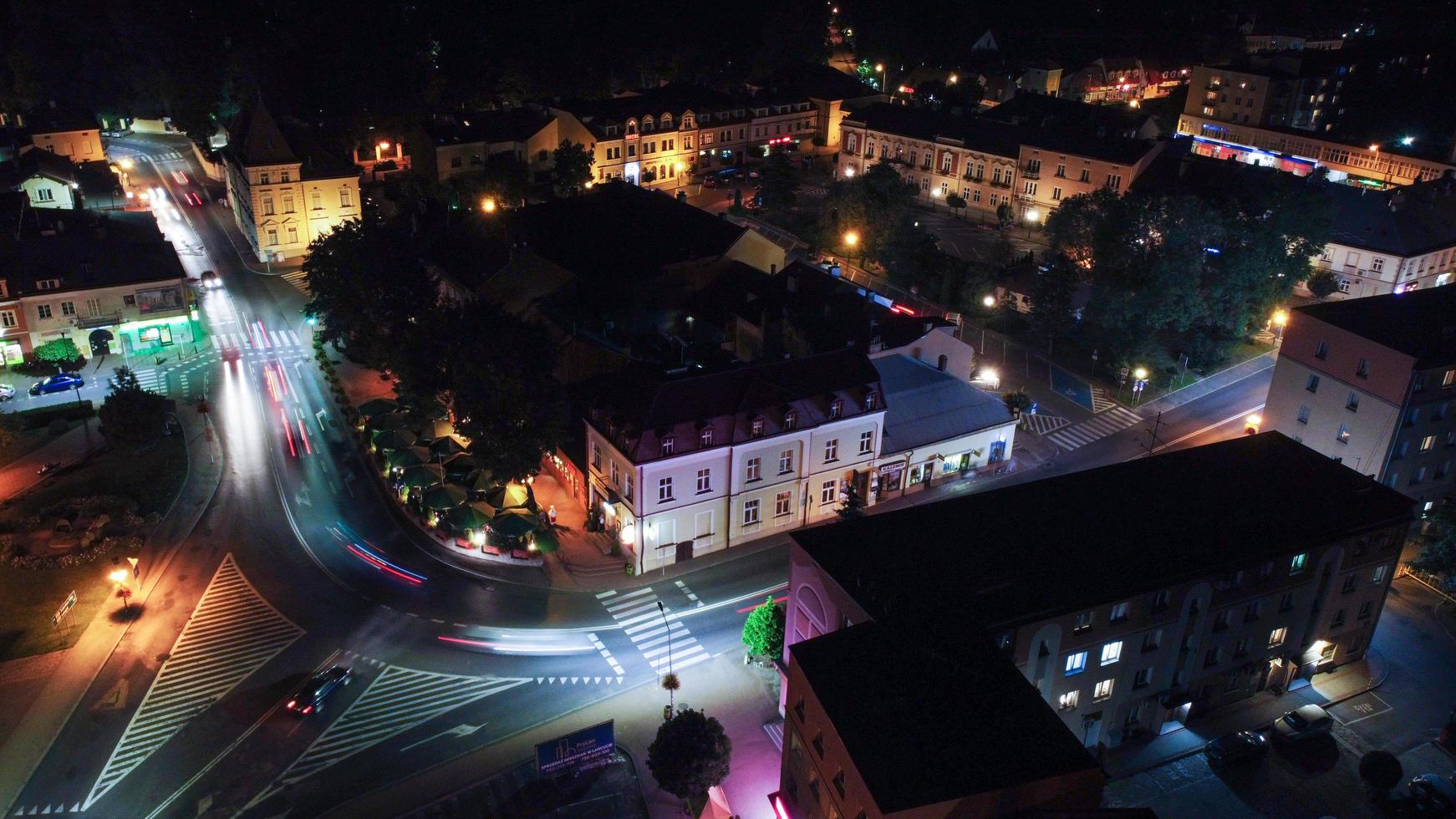 Aerial view of night street in polish town photo