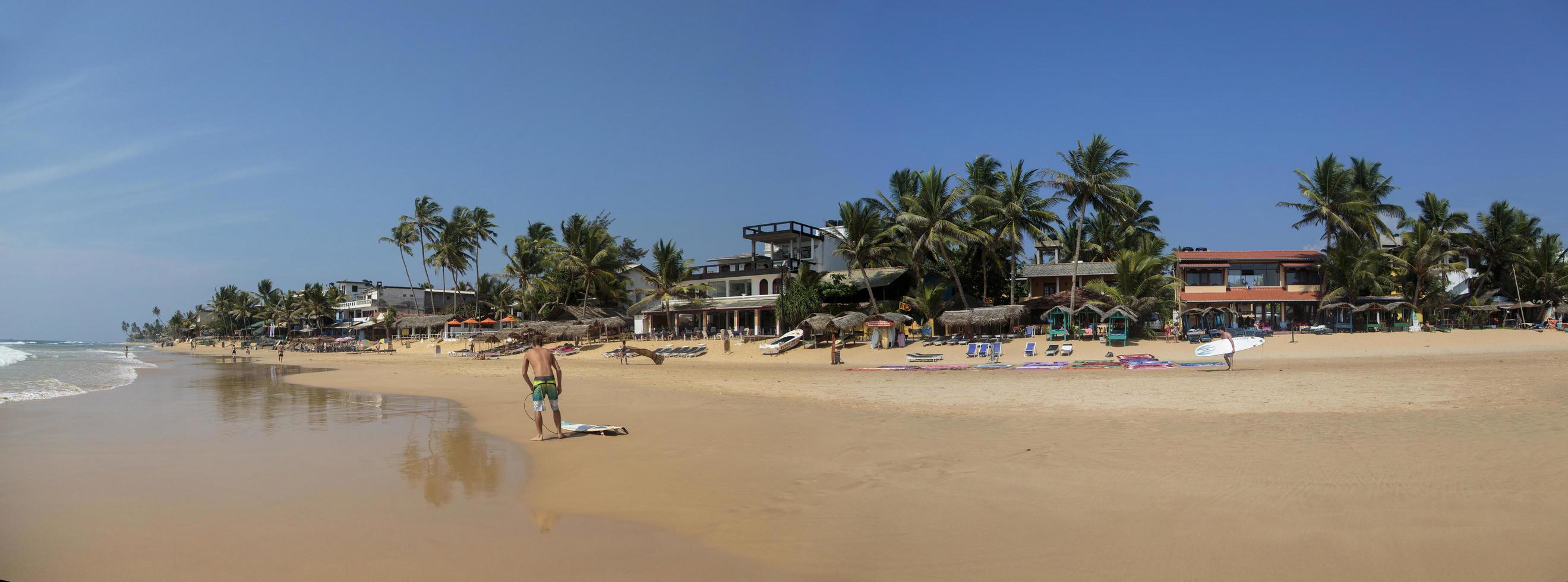 HIKKADUWA, SRI LANKA, JANUARY 22, 2014 - Unidentified people on the beach at Hikkaduwa. Hikkaduwa's beach and night life make it a popular tourist destination. photo