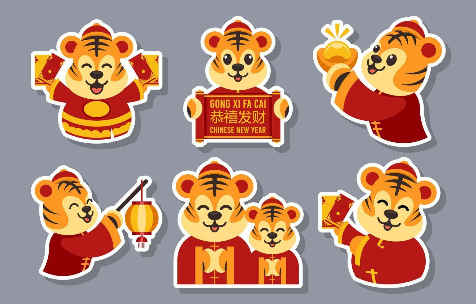 Chinese Tiger Sticker Set vector