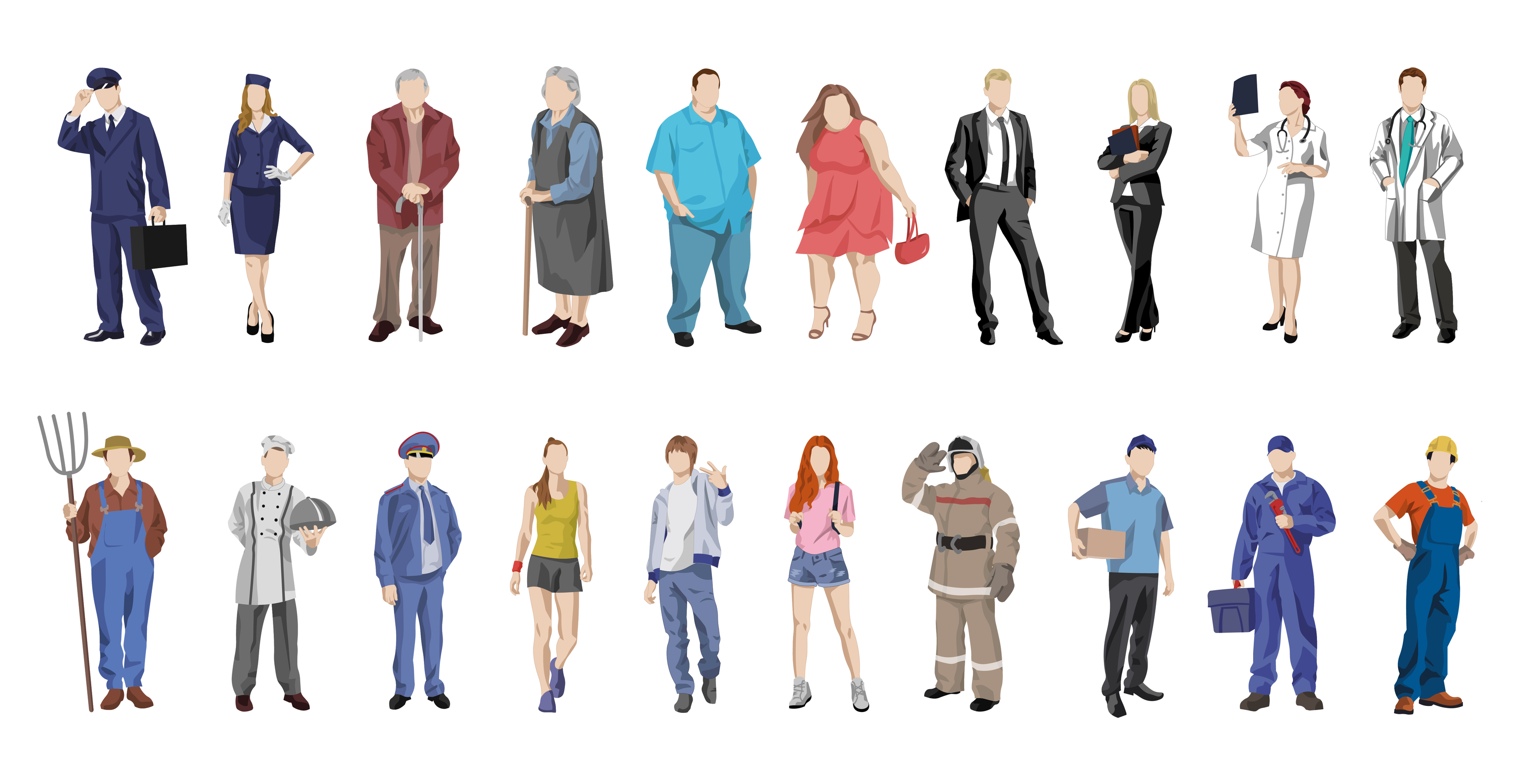 Set of 20 pcs people of different professions on a white background ...