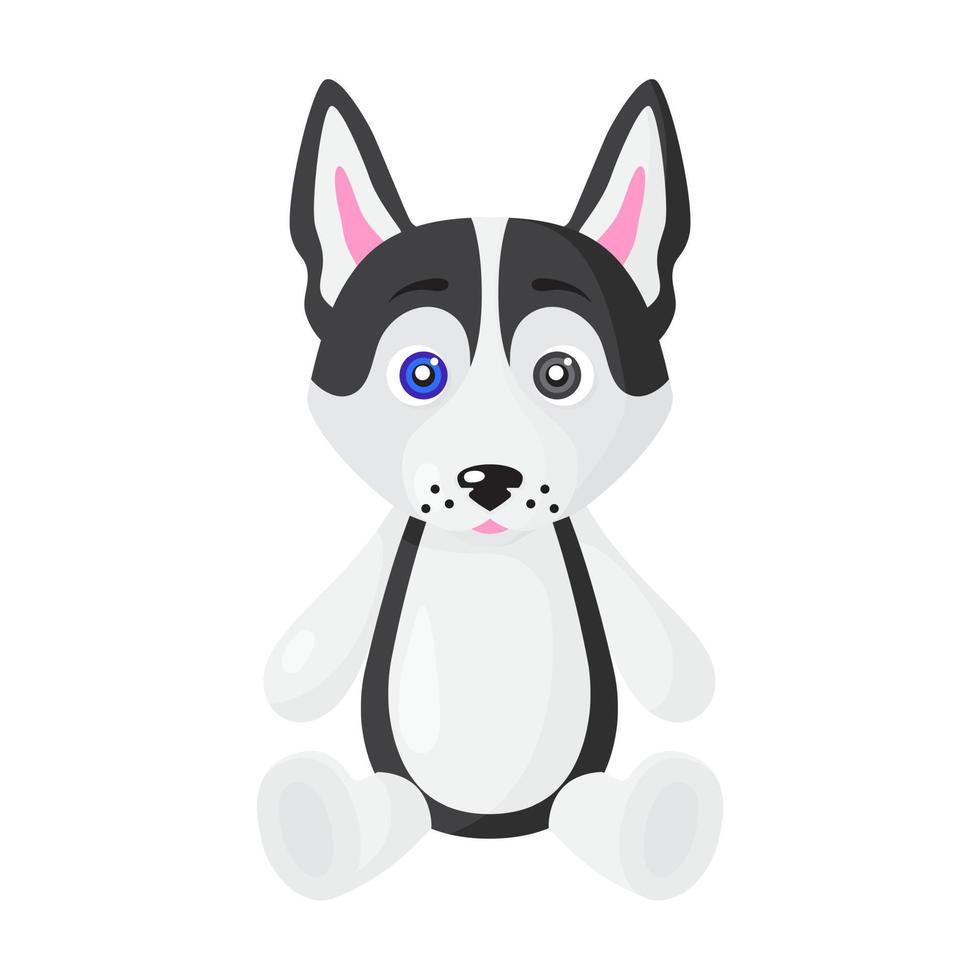 Vector cartoon sitting dog of Siberian Husky breed.