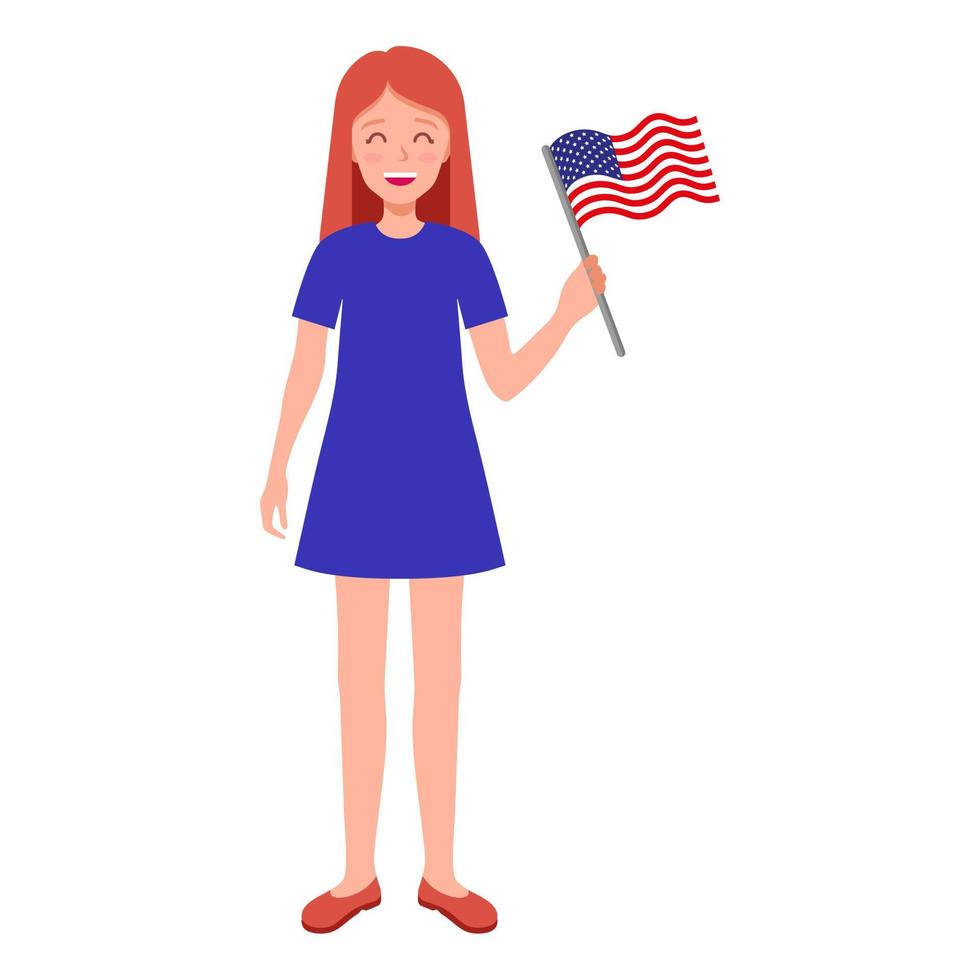 Redhead Woman with American flag. vector
